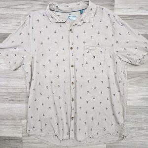 TENTH & OCEAN Mens Tan Linen Sailboat Button Down Shirt Size XL